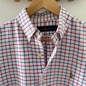 Ralph Lauren Dress Shirt Medium Button Down Red Blue Plaid Cotton